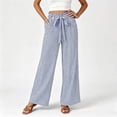 thumbnail image 5 of BRELIL Women Plus Size Wide Leg High Waisted Trousers with Pockets Striped Casual Vacation Long Pants Baggy Palazzo Travel Outfits, Blue XL, 5 of 5