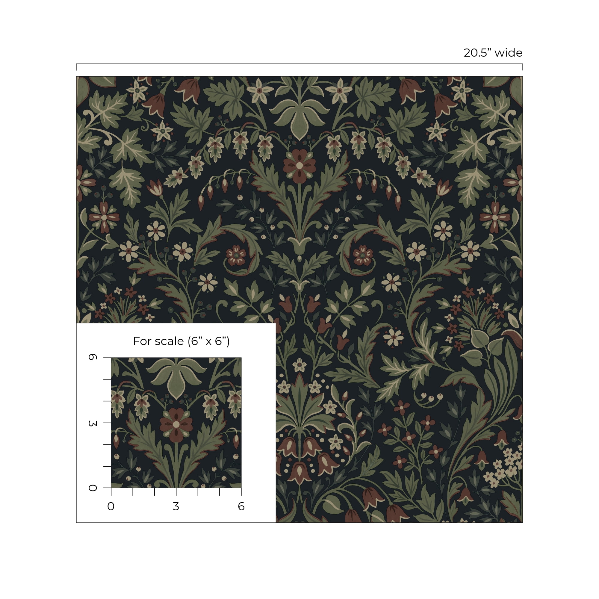 NextWall Midnight Blue & Sage Filigree Floral Peel and Stick Wallpaper - 20.5 in. W x 18 ft. L Roll