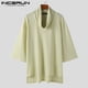 thumbnail image 5 of INCERUN Tops 2024 estilo coreano moda para hombres bufanda cuello apilado diseño camisetas casuales sólido manga tres cuartos camiseta S-5XL, 5 of 5
