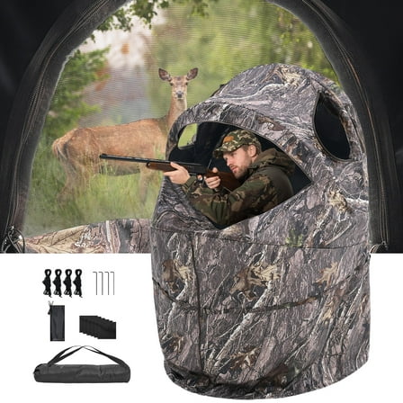 VEVOR Hunting Blind, Single Person Ground Blinds with Carrying Bag, Portable Camouflage Tent, Reinforced Durable Concealed Shelter with Silent Zipper Door and Window, for Turkey and Deer