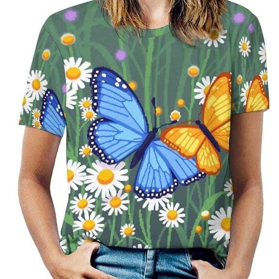 Daisy T-Shirt O Neck Retro Print Big Size T-Shirts Short Sleeve Tees Womens Pretty Design