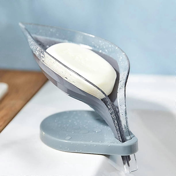 Bar Soap Holder Leaf Shape - Self Draining Soap Dish for Bar Soap, Decorative Plastic Soap Tray, Soap Box with Suction Cup for Shower Bathroom Kitchen