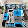 thumbnail image 2 of Homewish Moose Bear Deer Twin Sheet Sets, Vintage Dark Blue Buffalo Twin Fitted Sheet, Western Countryside Flat Sheet, Luxury Bedroom Decor, 3 Pieces, 2 of 7