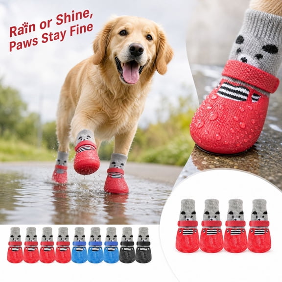 Waterproof Dog Socks with Silicone Soles Anti-Slip Pet Rain Boots Paw Protectors with Fastening Straps for Small Medium Dogs Cats 4 Pcs