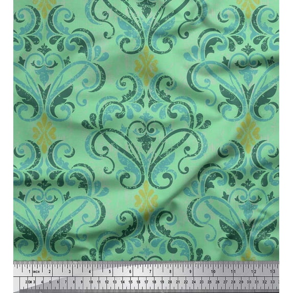 Soimoi Green Cotton Jersey Fabric Vector Design Damask Decor Fabric Printed Yard 58 Inch Wide