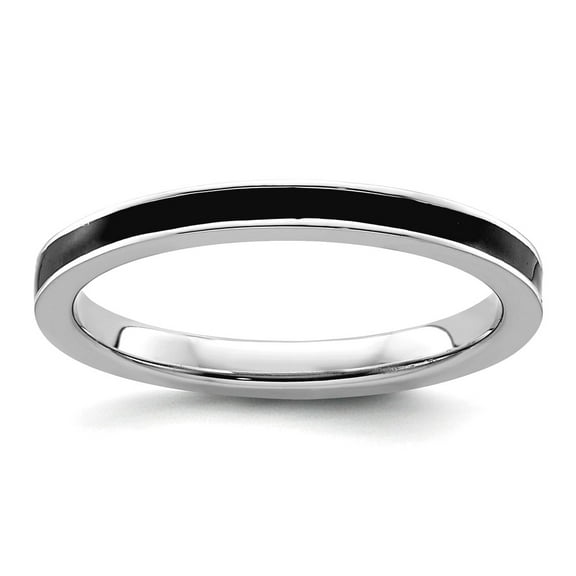 925 Sterling Silver Polished Stackable Black Enameled 2.25mm Ring Size 7 Stackable Ring for Women