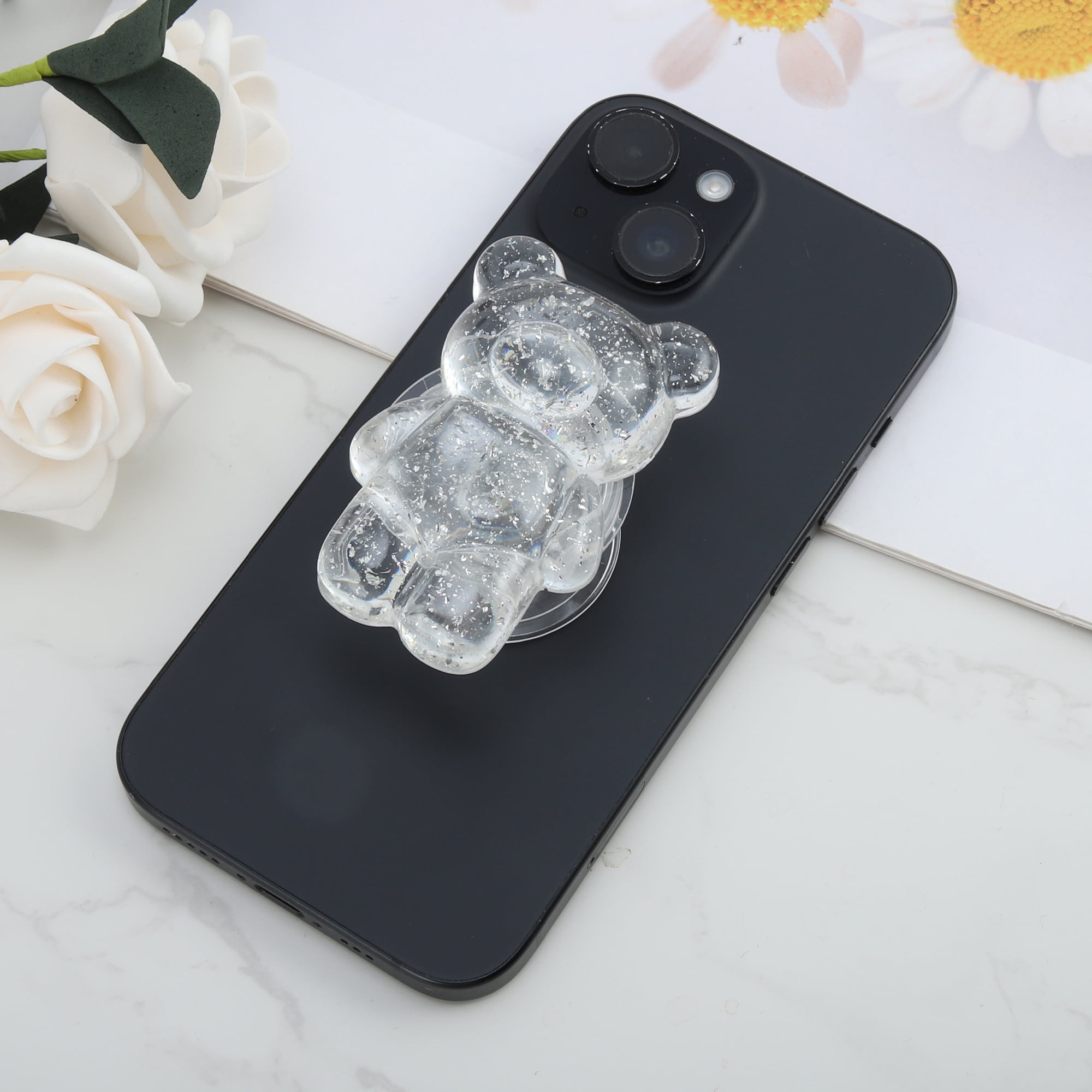 Unique Bargains Bear Silver Foil Phone Grip 1 Pc Transparent