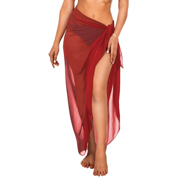 HAPPY BAY Women's Summer Swimsuit Coverups for Women Swim Cover ups Sarong Chiffon Beach Cover up Skirt Long Wraps Sarongs Beachwear One Size Red_Q99
