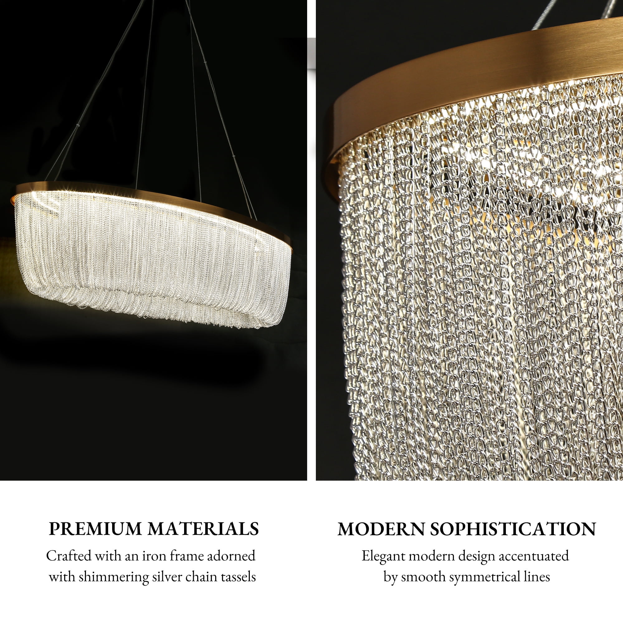 LNC Shoebill 1-Lights 31.5" Luxury and Glam Rectangle Kitchen Island Lights, Gold and Silver Chain