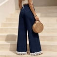 thumbnail image 5 of Nestiefly Women Linen Pants Lace Trim Wide Leg Casual Palazzo Pants Flowy Beach Summer Trousers Pants with Pockets 2026 Navy XL, 5 of 7