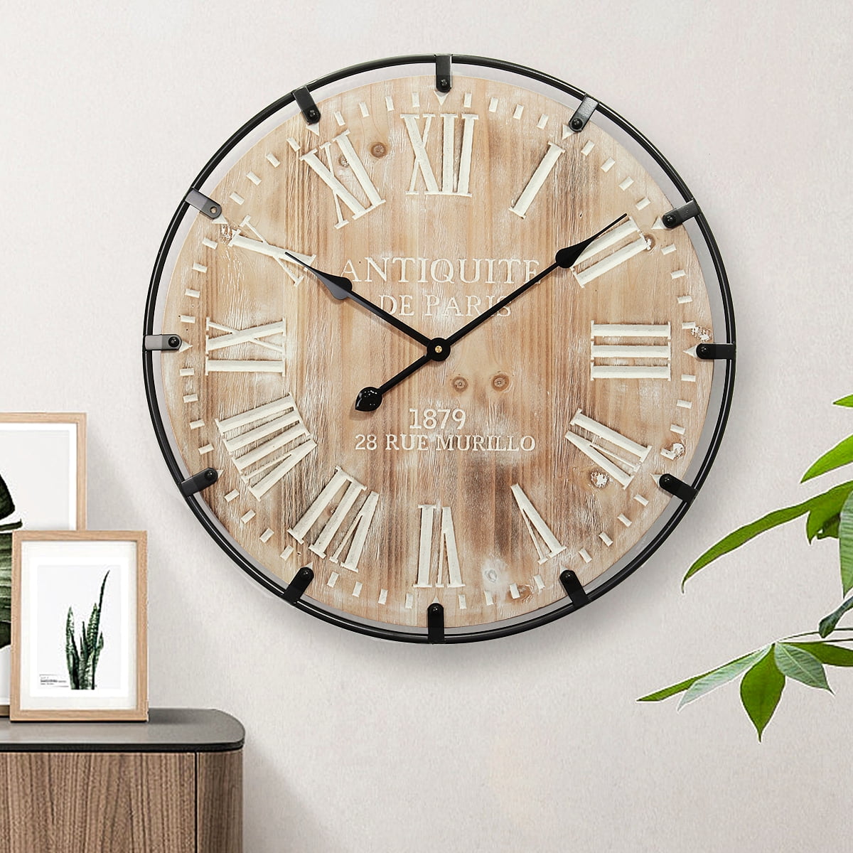 Large Wall Clock,24inch Round Oversized Ancient with Roman Numeral