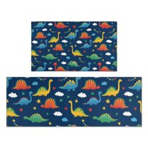 DarkBlue Dinosaurs Stars Hearts Kitchen Rugs Sets Of 2,Anti Fatigue Kitchen Mat Rugs Non Slip Washable,Decorative Kitchen Floor Mats for Kitchen,Sink,Laundry,17"x30" 17"x47"