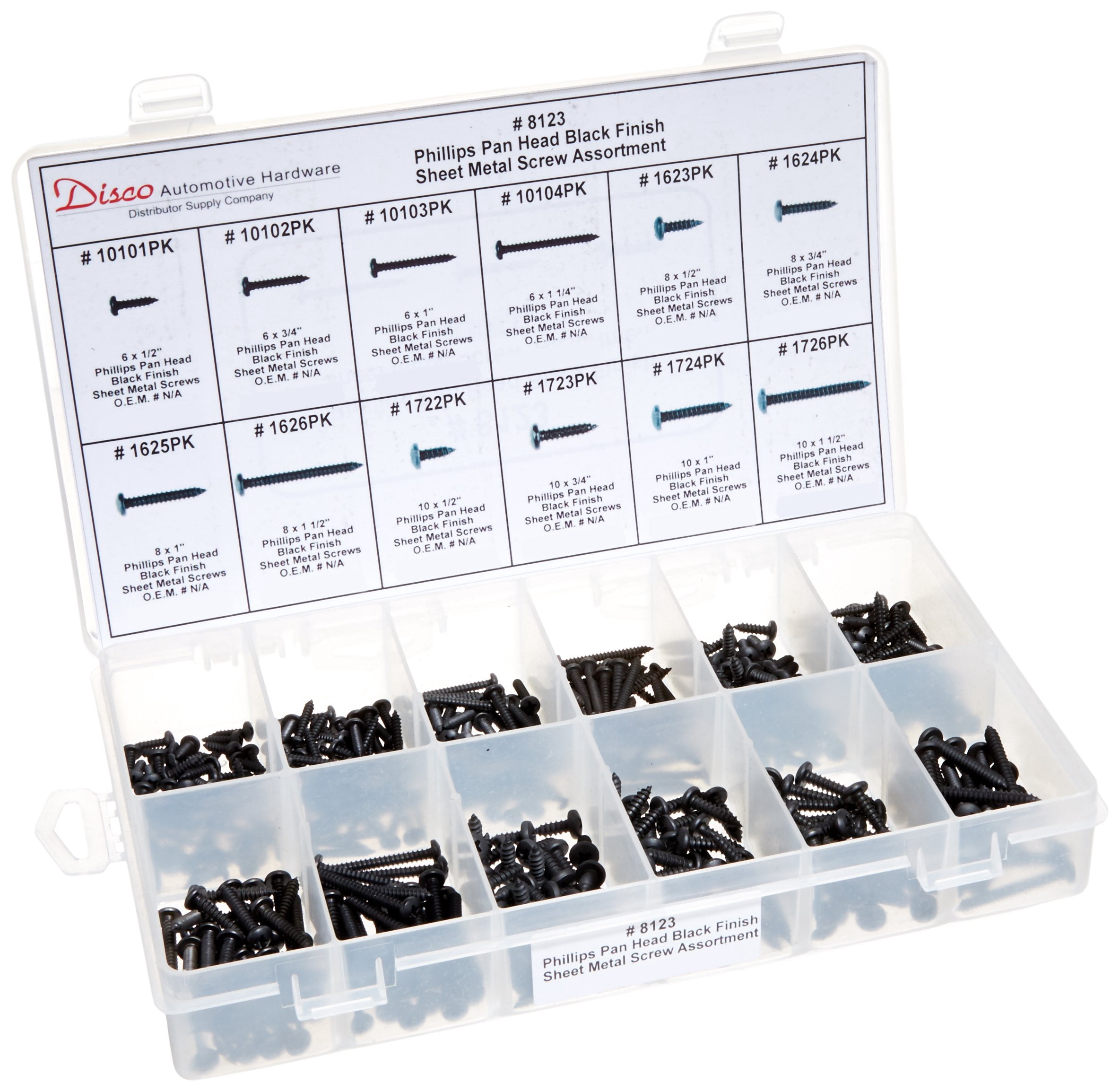 Sheet Metal Screw Assortment, No 6 to No 10 x Black Finish Finish, Steel, Pan Head Phillips Drive