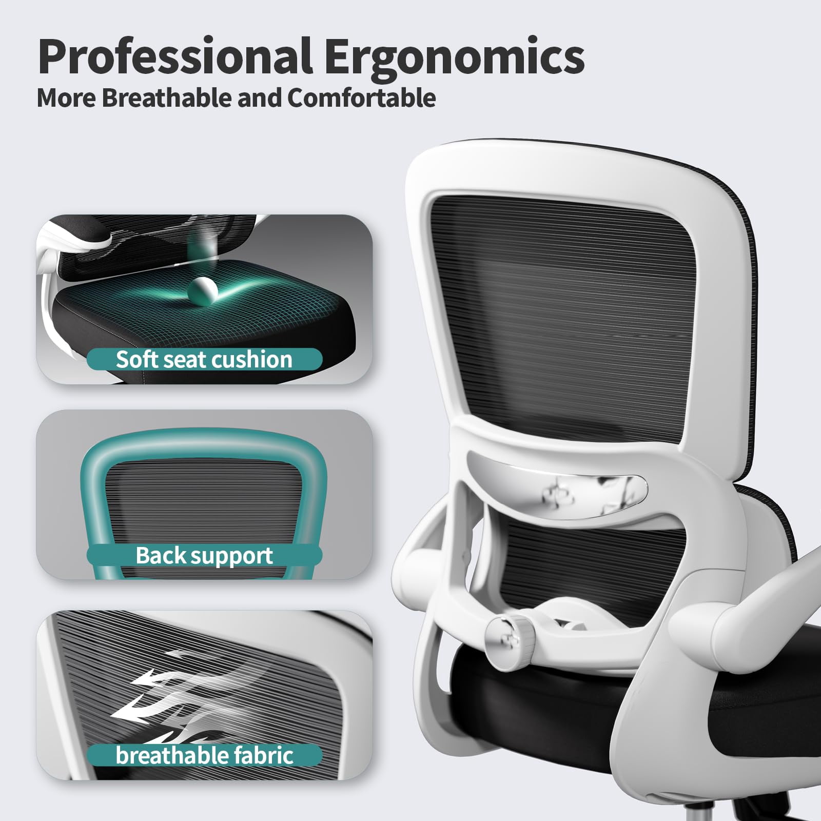Office Chair - Ergonomic Desk Chair with Adjustable Lumbar Support, Mesh Computer Chair, Executive Chairs for Home Office Comfortable Lumbar Support (Black)