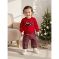 thumbnail image 4 of Spewahor Toddler Baby Christmas Outfit Truck Tree Embroidered Long Sleeve Sweatshirt Plaid Elastic Waist Pants 2 Piece Set, 4 of 9