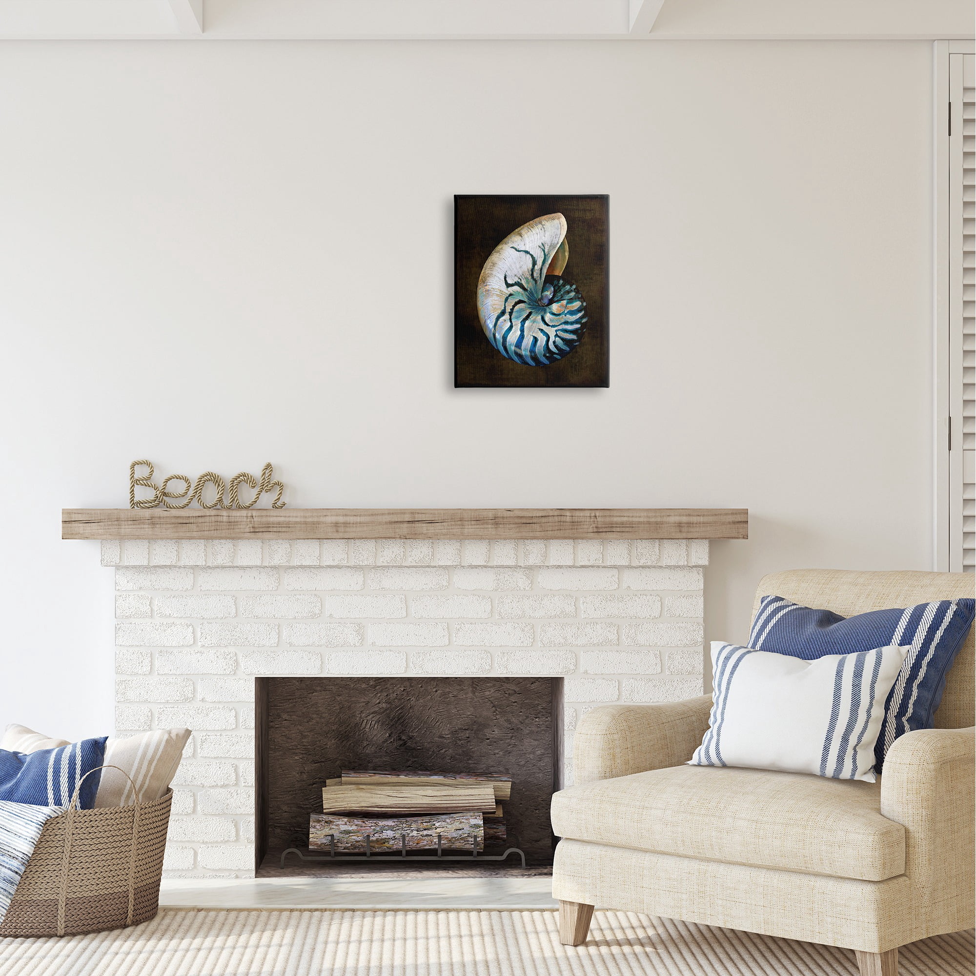 Stupell Industries Dark Nautilus Shell Nature Painting Gallery Wrapped Canvas Art Print Wall Art, 16 x 20