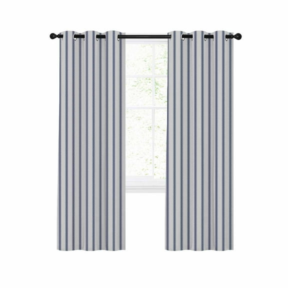 Navy Blue Striped Blackout Curtains 63 Inches Long for Bedroom, Navy Blue White Stripes Farmhouse Thermal Insulated Room Darkening Black Out Window Curtain Panels Grommet Drapes for Living Room