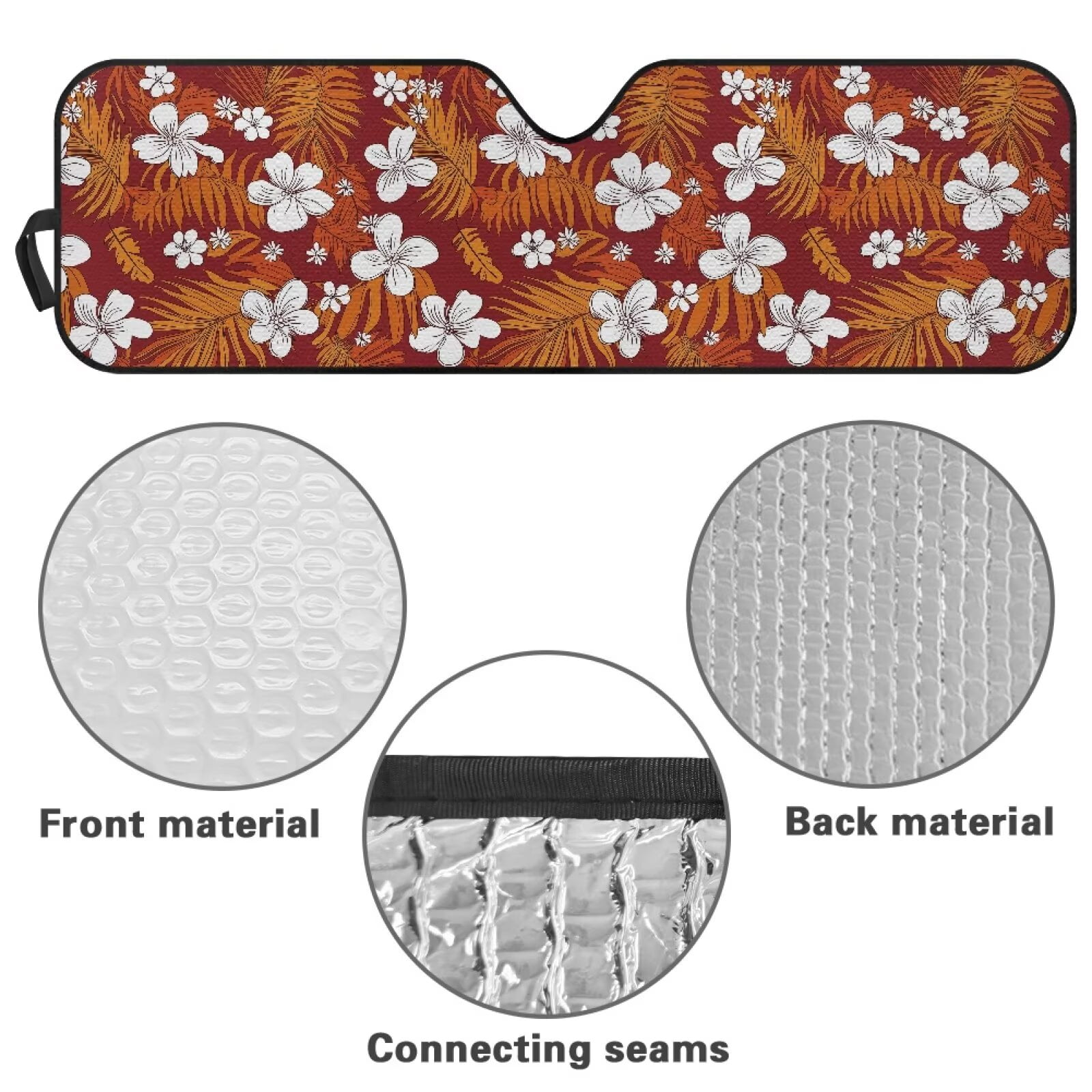 Uorisanigo Hawaiian Flowers Windshield Sunshade for Jeep Wrangler TJ JK JKU Sport Sahara Rubicon 2 Door & 4 Door Foldable Front Window Shade, Sun Visor Reflect UV Sun and Heat