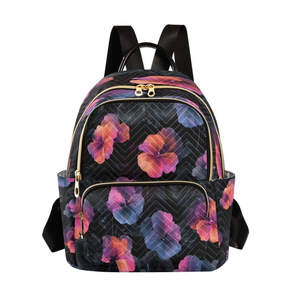 Quilted Backpack Fashion Backpack 10.23*5.11*12.59 Inch Women's Fashion Backpack Picnic Shopping Travel Out Sports backpack Black Backyard Petals
