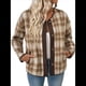 thumbnail image 1 of Chaqueta A Cuadros para Mujer, Blusa de Franela de Larga con Botones, Ropa de Otoño Caqui M, 1 of 10