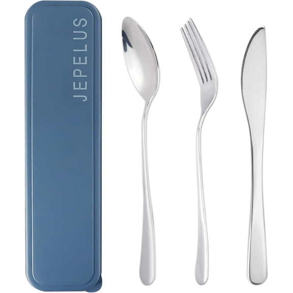 TIE-DailyNec Stainless Steel Travel Utensil Set with Storage Case, Reusable Portable Silverware for Camping Picnic Lunch, Dishwasher Safe, Blue