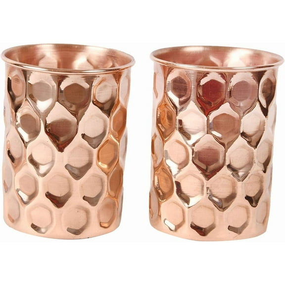 WellSip Copper Diamond cut Drinking Water Glass Set of 2