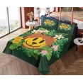 thumbnail image 4 of Ambesonne Emoji Fitted & Top Sheet Set with Sham, Lion Exotic Jungle Wreath, Emerald Green and Orange, 4 of 5