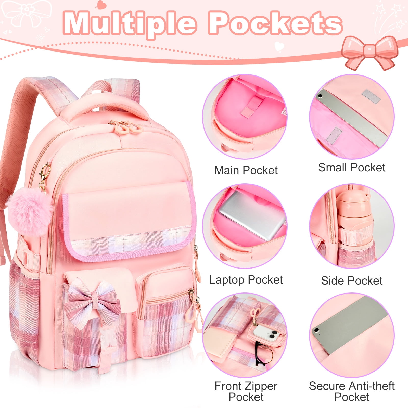 Gynky Backpack for Ages 4-12, Cute School Bag for Elementary & Middle School - Pink, Great as a Back to School Gift