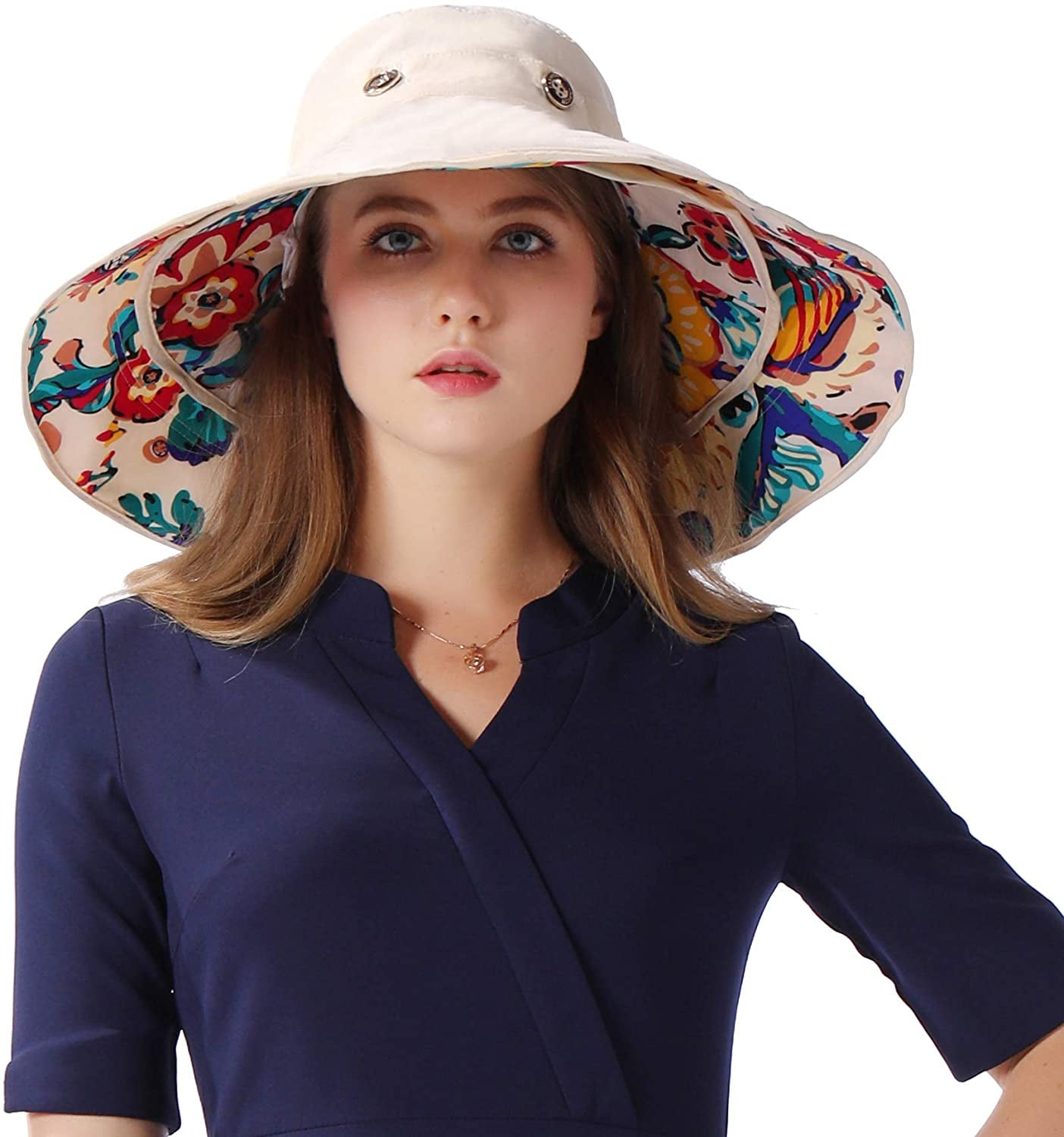 Packable Wide Brim Floppy Sun Hat Reversible UPF 50+ Beach Sun Bucket ...