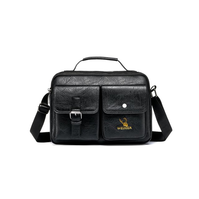 Bolso Bandolera Cuero PU para Hombre Vintage Bolsos Pequeños Con Múltiples Bolsillos (negro)