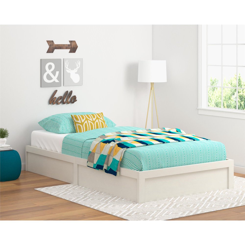Ameriwood Home Platform Twin Bed, Vintage White, Twin