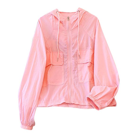 Htigea UPF 50 Sun Protection Jackets for Women Long Sleeve Full Zip Athletic Workout Coats Pink M