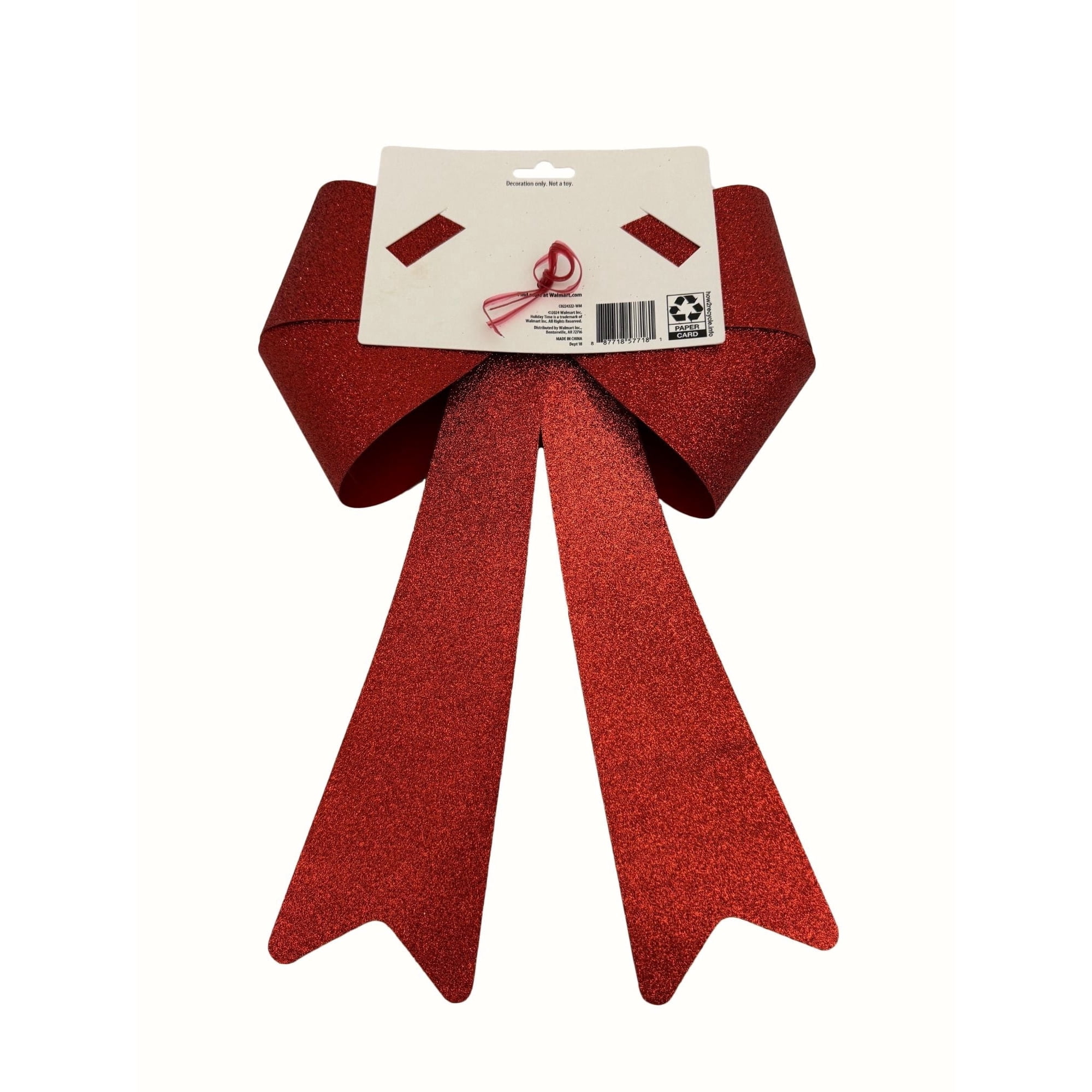 Red Glitter Plastic Decorative Christmas Bow, 17", by Holiday Time