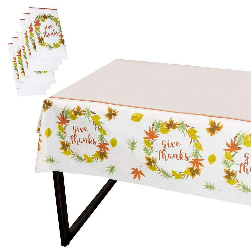 Thanksgiving Party Tablecloth - 6-Pack Disposable Plastic Rectangular Table Covers - Fall Themed ...
