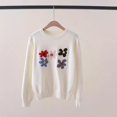 thumbnail image 4 of Suéter informal de punto para mujer, con bordado floral, bonito jersey juvenil de cuello redondo y manga larga, informal, para otoño/invierno, 4 of 4