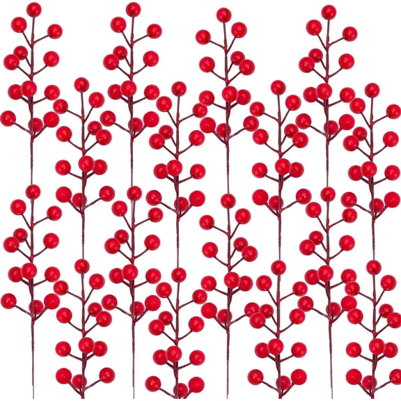 Happon 20 PCS Christmas Red Berry Stem, Artificial Red Berries Stems,Christmas Artificial Berries Stem for Christmas Tree Decorations and DIY Craft