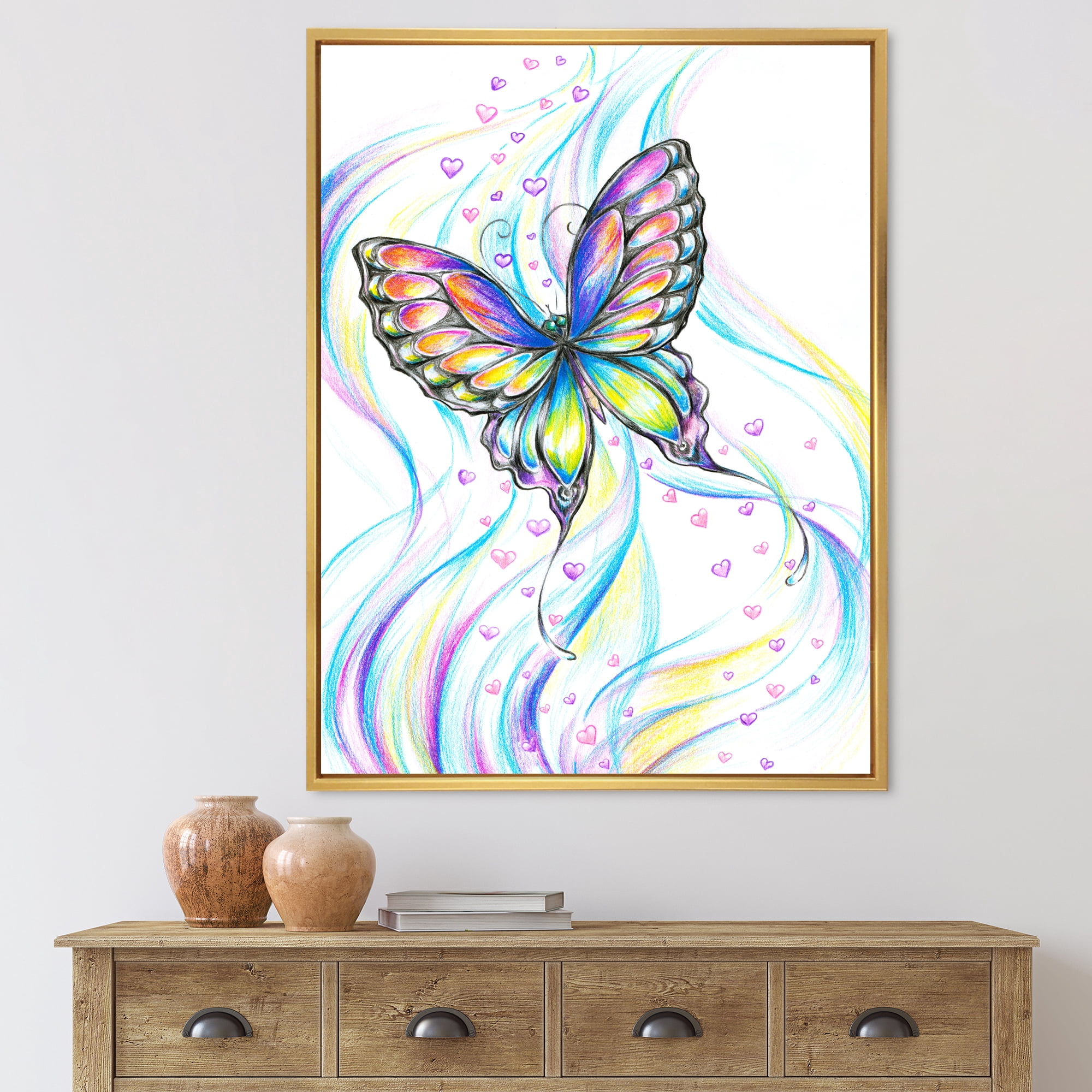 Designart 'Iridiscent Colorful Butterfly' Traditional Framed Canvas Wall Art Print
