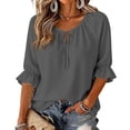 thumbnail image 2 of Lumtrix Business Casual Tops For Women Ruffle 3/4 Sleeve Shirts Ladies Tops And Blouses,Tie Front V Neck Fall Work Blouses Gray S, 2 of 7