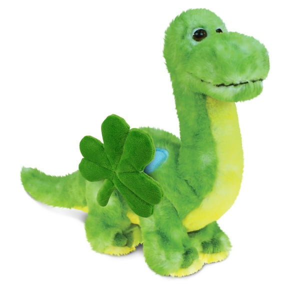 DolliBu Green Dinosaur Stuffed Animal with Green Plush Shamrock, Cute Green Shamrock Plush, Fun St Patricks Day Stuffed Animal Dinosaur, Good Luck St Patricks Day Toys for Kids, Baby - 10 Inches