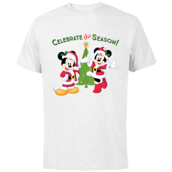 Disney Santa Mickey Minnie Celebrate Season Holiday - Short Sleeve Cotton T-Shirt for Adults - Customized-White