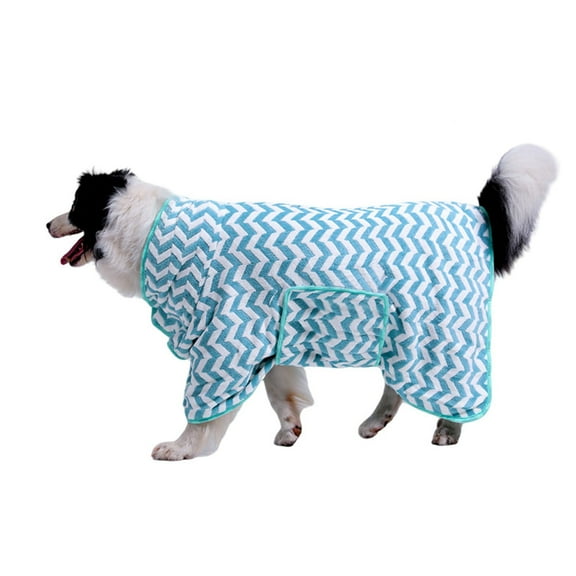 Harikaji Fast-Drying Pet Bathrobe, Absorbent Dog Towel Robe with Hook-and-Loop Belly Fastener, Striped Towel Wrap for Small Medium Large Dogs Cats Blue XS