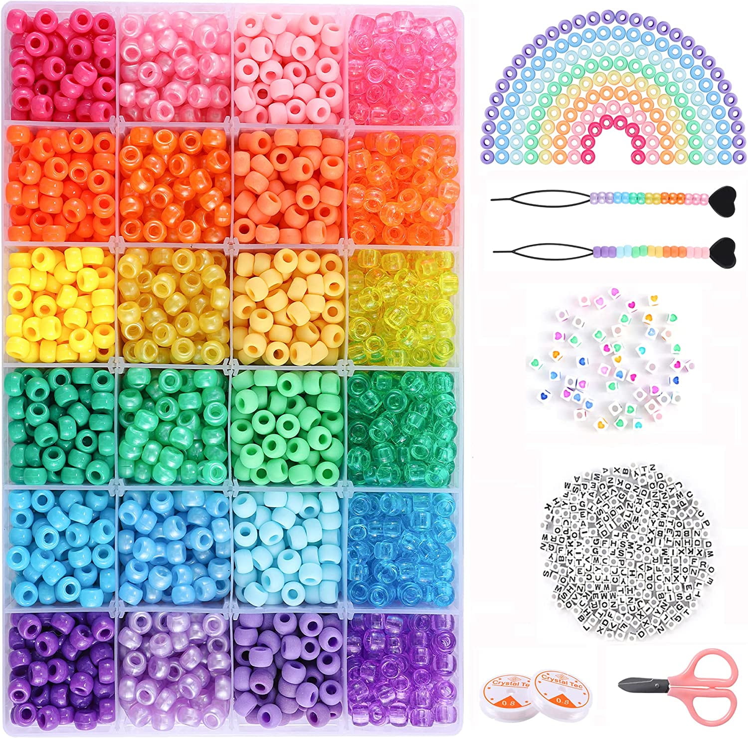 3000PCS Pony Beads Kit, Hair Beads for Jewelry Making Clay Beads Cute  Letter Beads Star Heart Beads Elastic String Rubber Bands Hairpins Headband  for