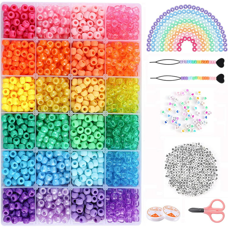 1000Pcs Hair Beads for Girls Pony Beads Beading Kits for Kids Hair Acrylic  Rainbow Large Hole Beads Letter Beads Elastic Rubber Bands?Bead Threaders