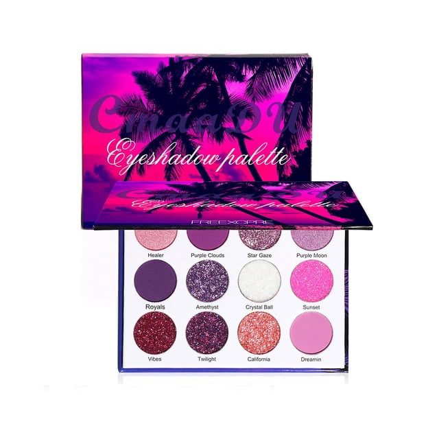 Paleta de sombras de ojos HUOGUO, 12 colores, púrpura brillante y mate con purpurina