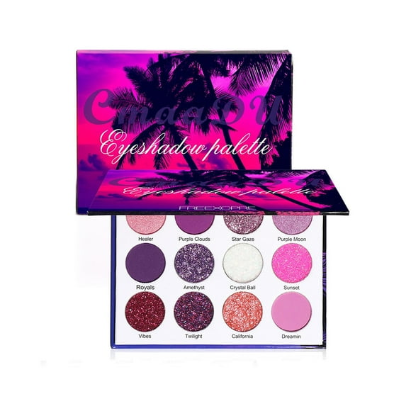 Paleta de sombras de ojos HUOGUO, 12 colores, púrpura brillante y mate con purpurina