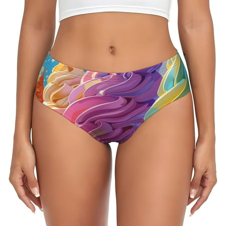 Sikiie Rainbow Melting Ice Cream Women s High Waisted Cotton Underwear Soft Breathable Panties Stretch Briefs Seamless Ladies Panties-Large