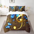 thumbnail image 2 of Gold Musical Notes Queen Bed In A Bag 7 Piece Music Theme Comforter Set With Sheets Blue Butterfly Bedding Set For Kids Girls Adults Abstract Stripes Bed Set With Comforter, 2 of 5