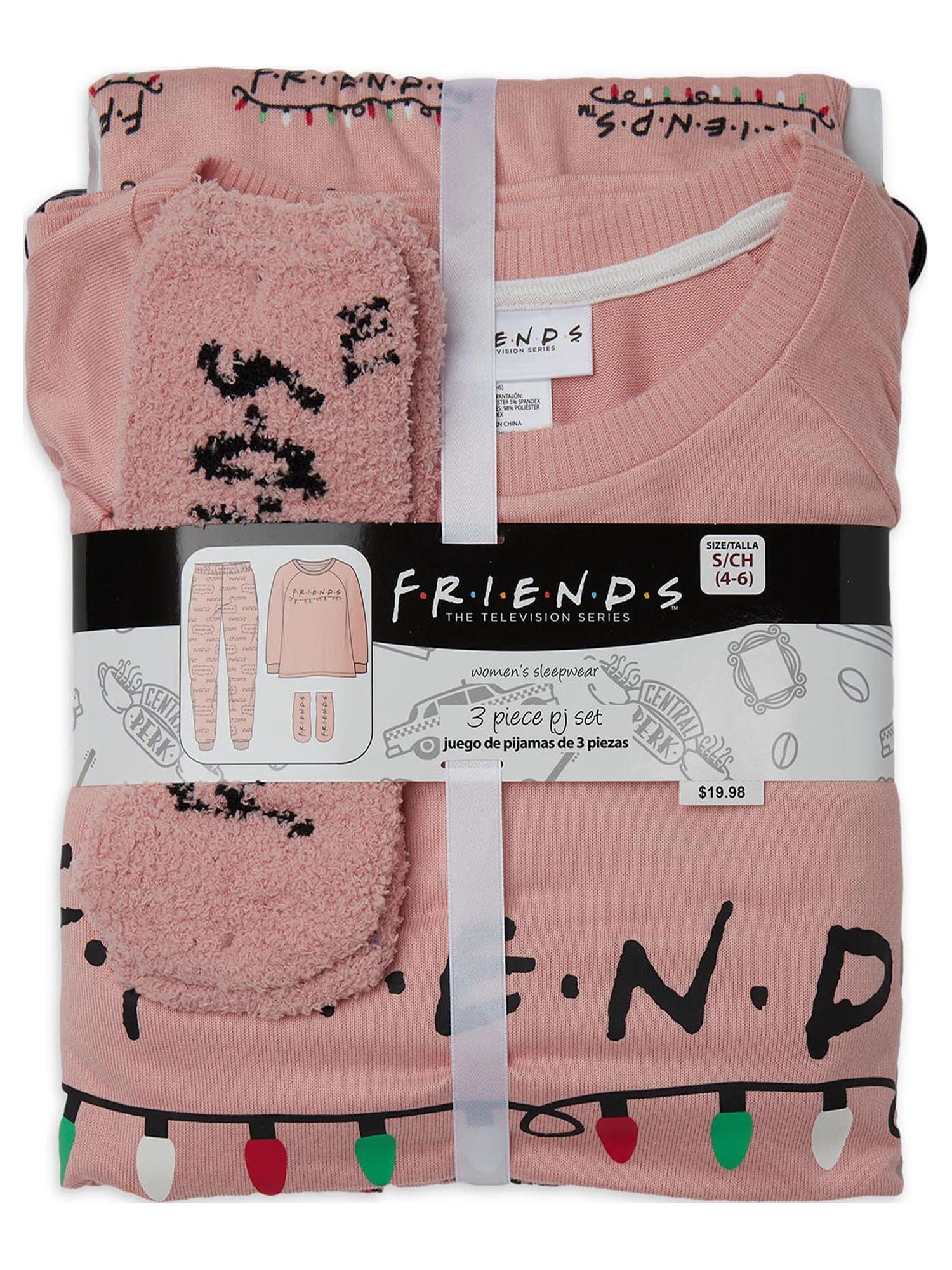 Friends Women's and Women's Plus Long Sleeve Top and Pants, 3-Piece Gift Set