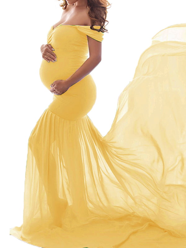 yellow off the shoulder maternity dress