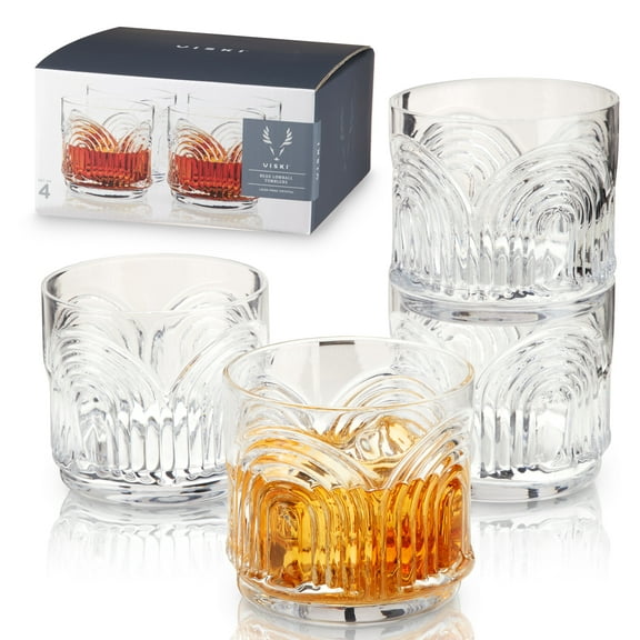 Viski Beau Lowball Tumblers, Drinking Glasses, Glass Cups, 11oz Set of 4